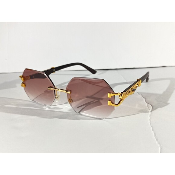 Luxury Rimless Sunglasses Women's Brown Tint - Picture 1 of 9